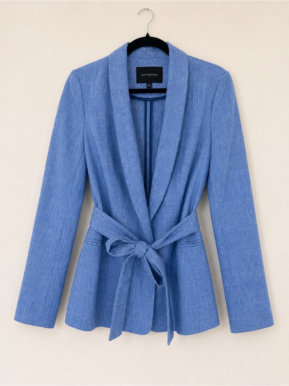 Banana Republic Blue Linen Blend Belted Blazer Jacket Size 4 Quiet Luxury